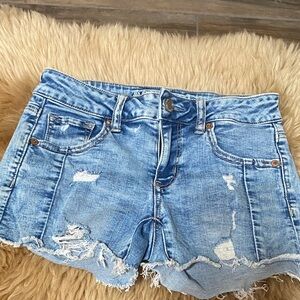 American Eagle Outfitters Light Blue Distressed Jean Shorts